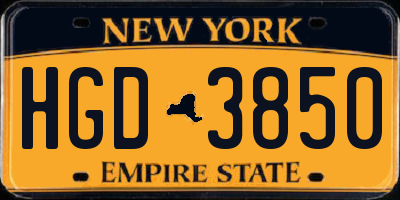 NY license plate HGD3850
