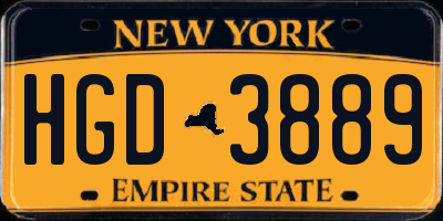 NY license plate HGD3889