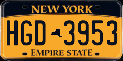 NY license plate HGD3953