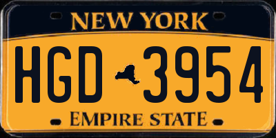 NY license plate HGD3954