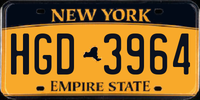 NY license plate HGD3964