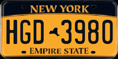 NY license plate HGD3980
