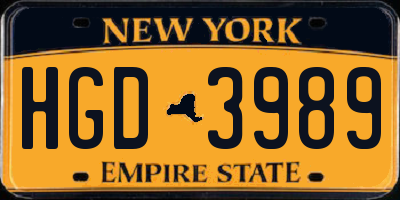 NY license plate HGD3989
