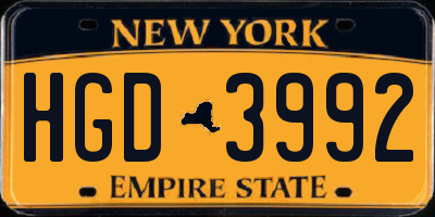 NY license plate HGD3992