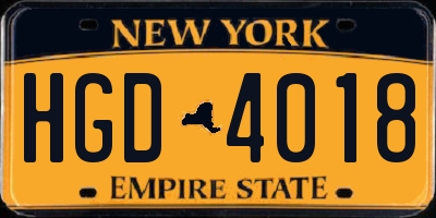 NY license plate HGD4018