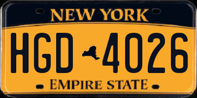 NY license plate HGD4026