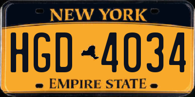 NY license plate HGD4034