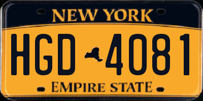 NY license plate HGD4081