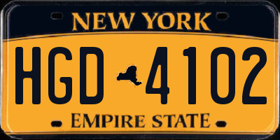 NY license plate HGD4102