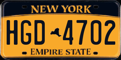 NY license plate HGD4702