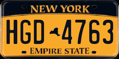 NY license plate HGD4763