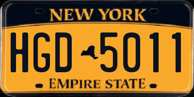 NY license plate HGD5011