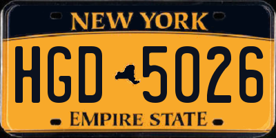 NY license plate HGD5026