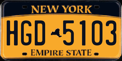NY license plate HGD5103