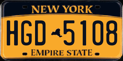 NY license plate HGD5108