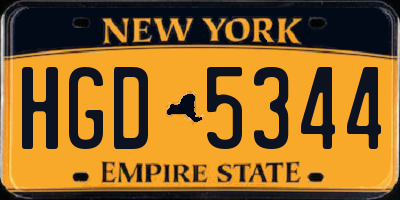 NY license plate HGD5344