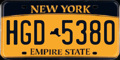 NY license plate HGD5380