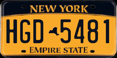 NY license plate HGD5481