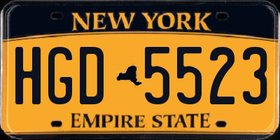 NY license plate HGD5523