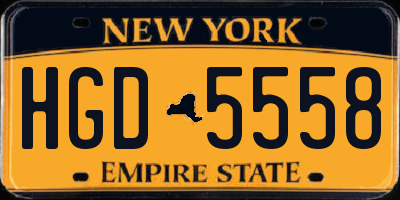 NY license plate HGD5558
