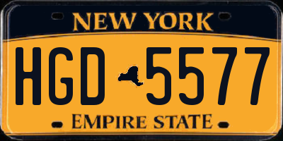 NY license plate HGD5577