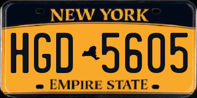 NY license plate HGD5605