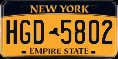NY license plate HGD5802