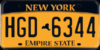 NY license plate HGD6344