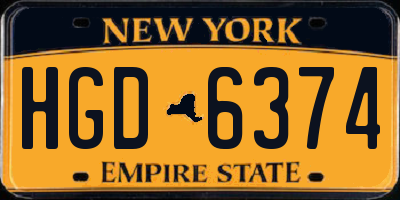 NY license plate HGD6374