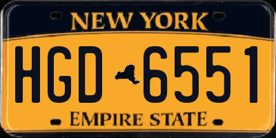 NY license plate HGD6551