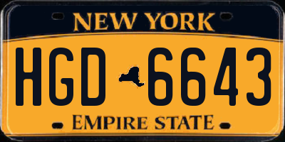 NY license plate HGD6643