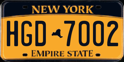 NY license plate HGD7002