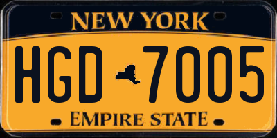 NY license plate HGD7005
