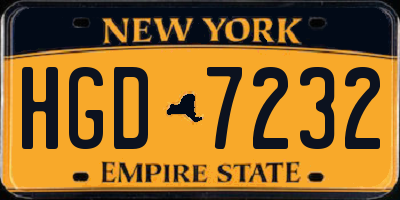 NY license plate HGD7232
