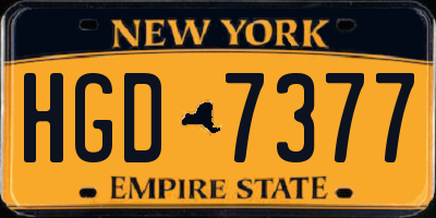 NY license plate HGD7377