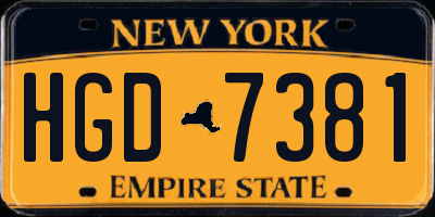 NY license plate HGD7381