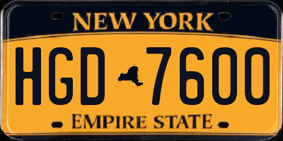 NY license plate HGD7600