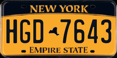 NY license plate HGD7643