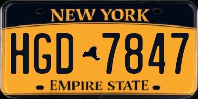 NY license plate HGD7847