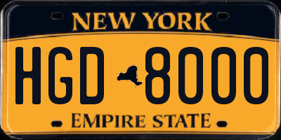 NY license plate HGD8000