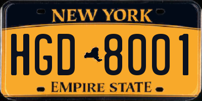 NY license plate HGD8001