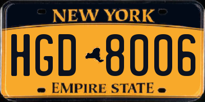 NY license plate HGD8006
