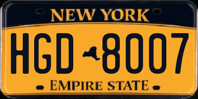 NY license plate HGD8007