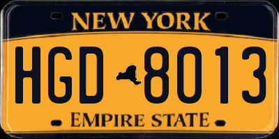 NY license plate HGD8013