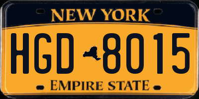 NY license plate HGD8015