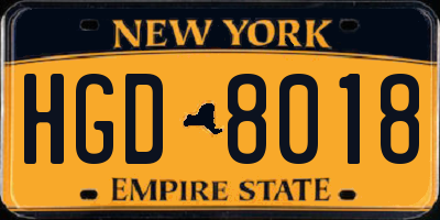 NY license plate HGD8018