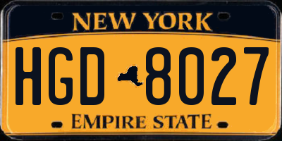 NY license plate HGD8027