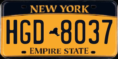 NY license plate HGD8037