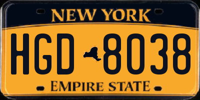 NY license plate HGD8038