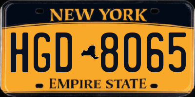 NY license plate HGD8065